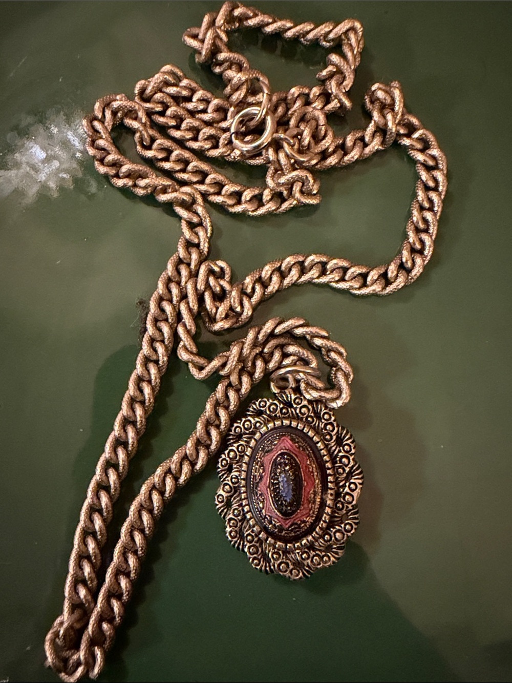Vintage Sarah Coventry Gold Tone Pendant Necklace with Red Accent